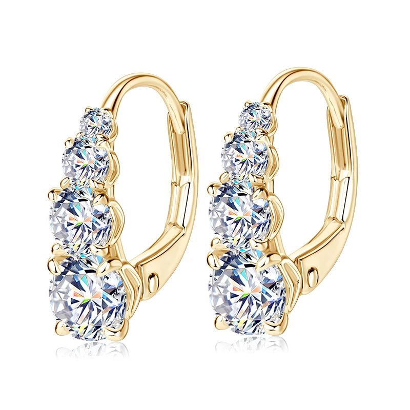 Anziw Luxury 1.86CTW 5mm Moissanite Drop Hoop Earrings Real 925 Silver