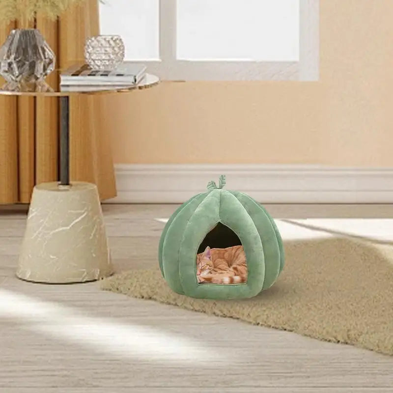 Pumpkin Cat Bed Deep Sleep Comfort House Enclosed
