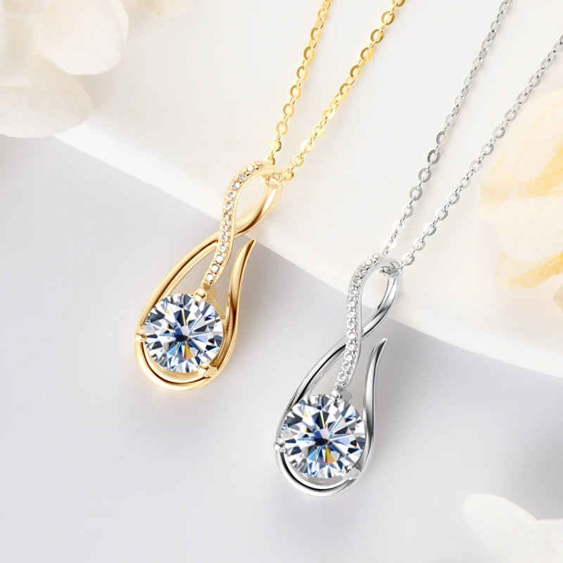 Silver 925 Infinity Necklace for Women 8mm 2CT D Color Moissanite Pendant Necklace