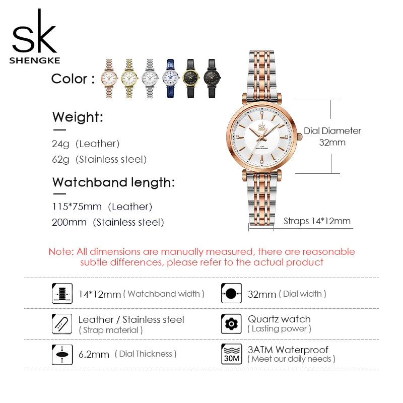 Relogio Feminino Shengke sk Fashion Women Watches Rose Golden Stainless Steel Woman's Quartz Wristwatches Ladies Colorful Clock