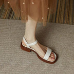 French Vintage Brown Sandals 24 Summer Low Heel Roman Shoes with Open Toe Stripe Simple and Comfortable Flat Bottom Women Shoes - Imbasat