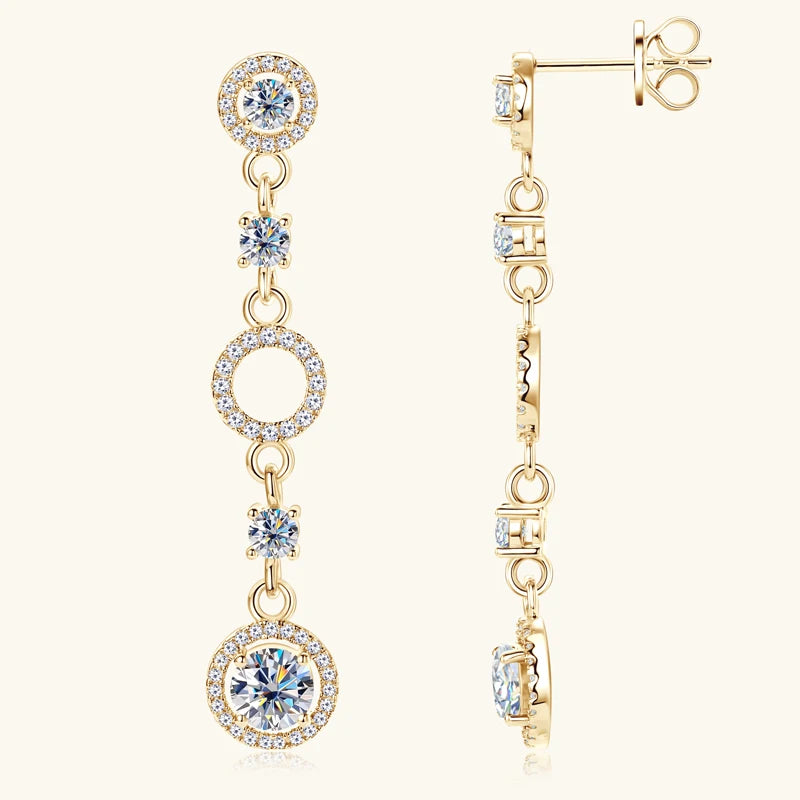 Anziw 2024 Long Stud Earrings Real 925 Silver 2CTW. Round Moissanite Dangle Earrings