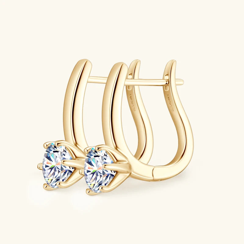 Anziw U-shaped Hoop Huggie Earrings 6.5mm D1.0ct Moissanite 925 Silver