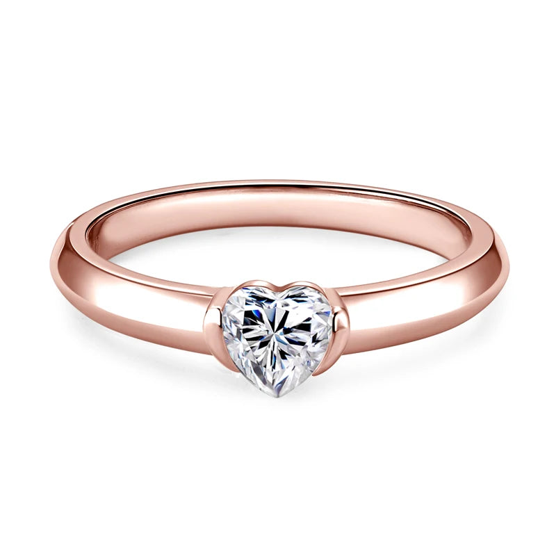 Anziw Rose Gold Color 0.5ct Heart Shaped Moissanite Solitaire Ring Silver 925 for