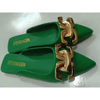 2024 New Summer Women Sandals Shoes Fashion Metal Chain Flats Pointed Toe Women's Slippers Ladies Casual Shoes Outside Slides - Imbasat