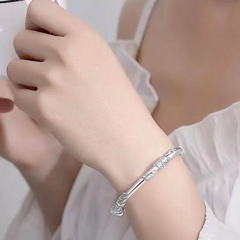 925 Sterling Silver Full-blown Flowers Bracelet For Women Original Texture Adjustable Solid Bracelets Light Luxury Party Jewelry - Imbasat
