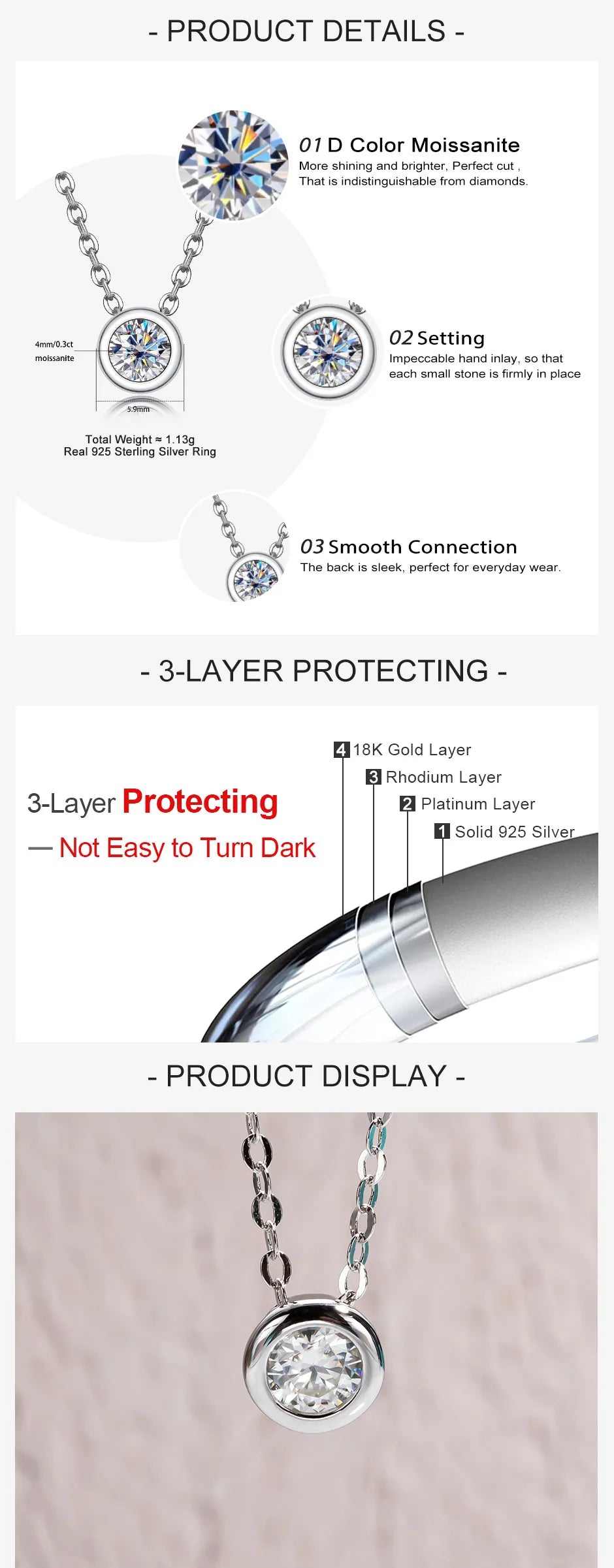 Moissanite Round Brilliant Cutting 18K Gold Plated  Sterling Silver