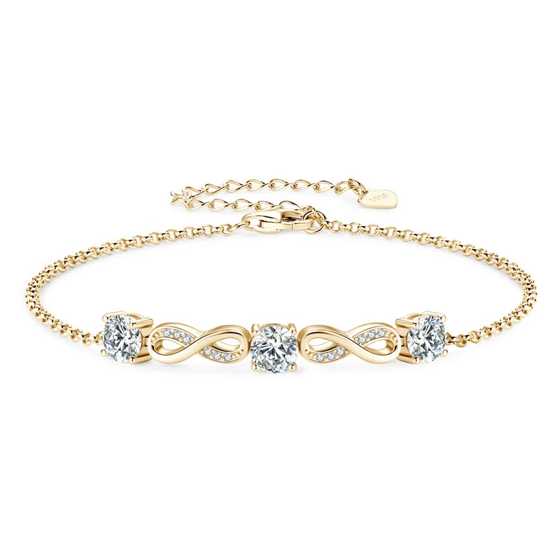 18k Gold Plated 5mm 1.5CTW Moissanite Infinity Bracelet 925 Silver