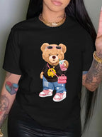 kawaii Little Bear Print T-shirt Short Sleeve Crew Neck