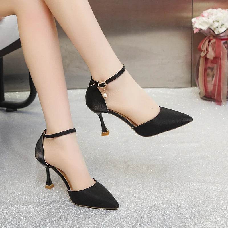 Fashion Solid Color High Heels Women's 2022 Summer New Girl Net Red Sexy One Word Buckle Casual Comfortable Shoes Women - Imbasat