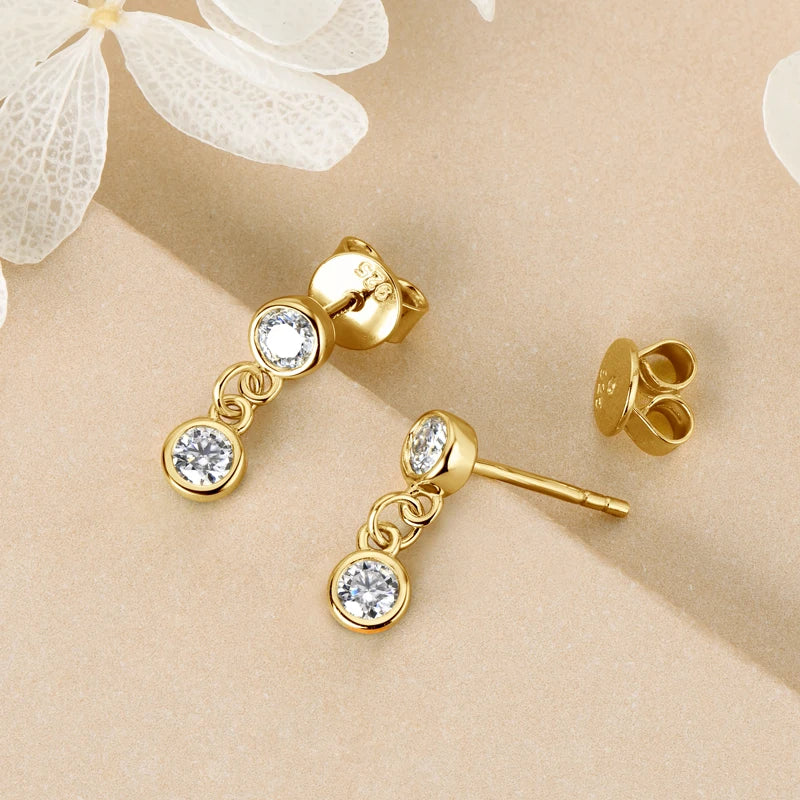 Anziw Long Chain Link Hanging Earrings Silver 925 2-3mm Moissanite