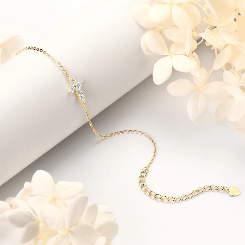 Moissanite Cross Bracelet 925 Silver Adjustable Chain Bracelets