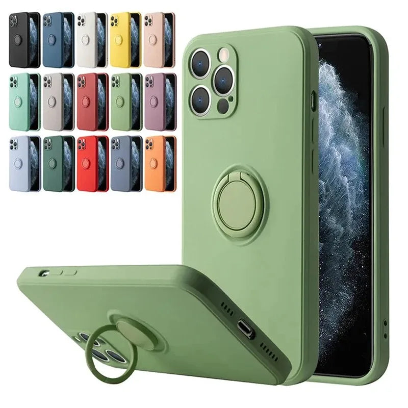 Liquid Silicone Magnetic Ring iPhone Case Shockproof Back Cover