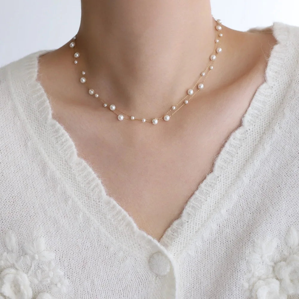 316l Stainless Steel Beautifully Temperament Pearl Chain Necklace