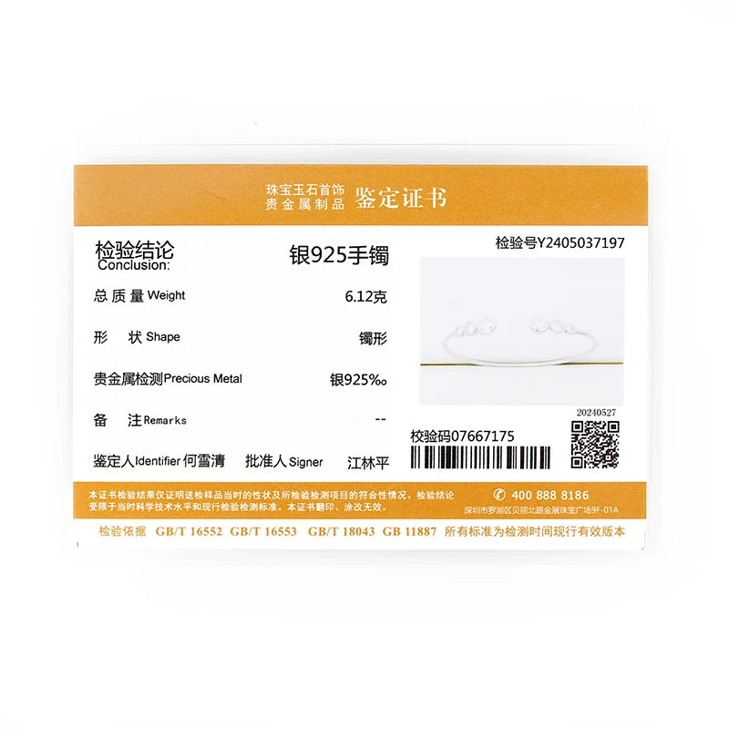 Anziw Bracelets Cuff Silver 925 D Color Moissanite Bracelet Bangle