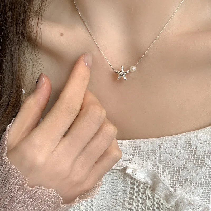 925 Silver Pearl Simple Elegant Thin Chain Pendant Necklace