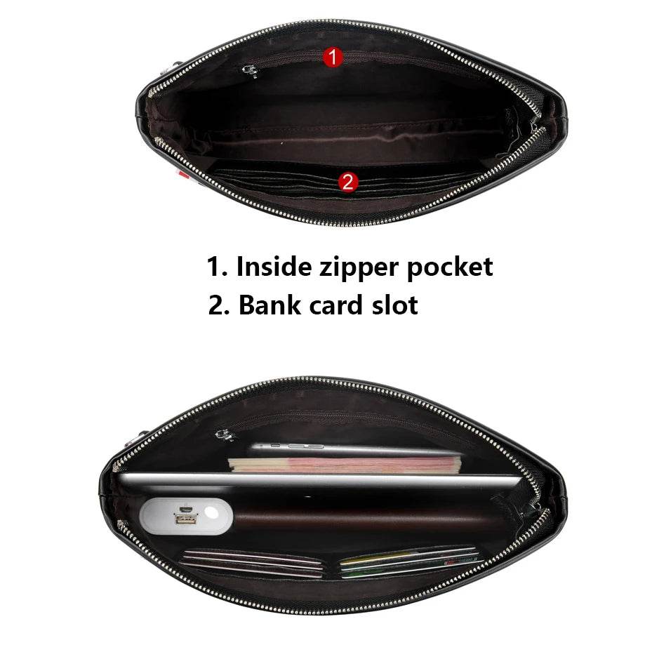 Large Capacity Leather Clutch Bag for Men, Luxury Handbag for Phone, Famous Brand Pouch for Boy, Wallet, Designer, 2024 - Imbasat