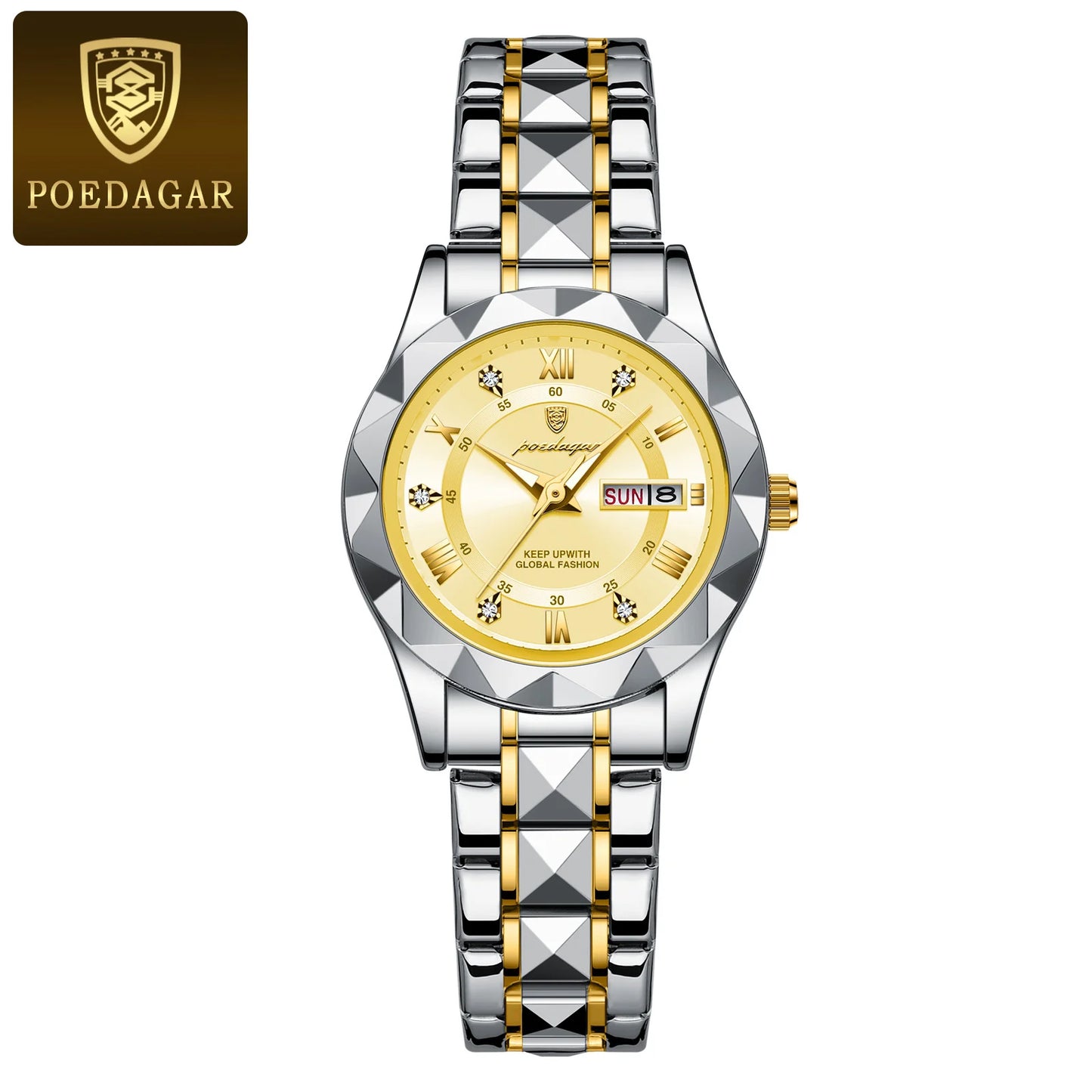 POEDAGAR Luxury Ladies Dress Watch Luminous Waterproof Week Date Woman Wristwatch Stainless Steel Women Quartz Watches reloj+box