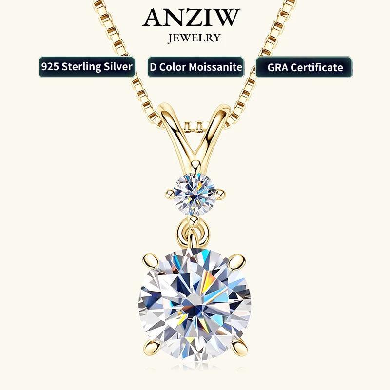 Anziw 1CT 2CT 3CT Moissanite Pendant Necklace
