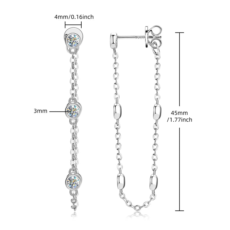 Anziw Long Chain Tassel Earring Moissanite Drop Station Piercing Earrings 925 Sterling Silver