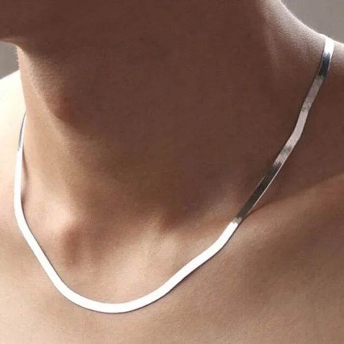 Luxury 925 Silver 4MM chain Necklace for Women Luxury Couple Fine Jewelry Blade Chain wedding gift choker Clavicle - Imbasat