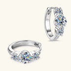 Anziw Real 925 Silver 5mm Round Moissanite Three Stone Earrings Small Hoop