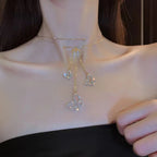 Vintage Zircon Flower Pearl Necklace