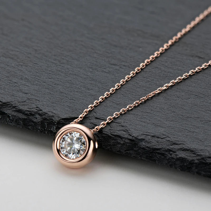 18K Yellow Rose Gold Plated 925 Silver 3CT 1-2CT 9mm Bezel Moissanite Pendant