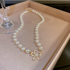 Vintage Zircon Flower Pearl Necklace