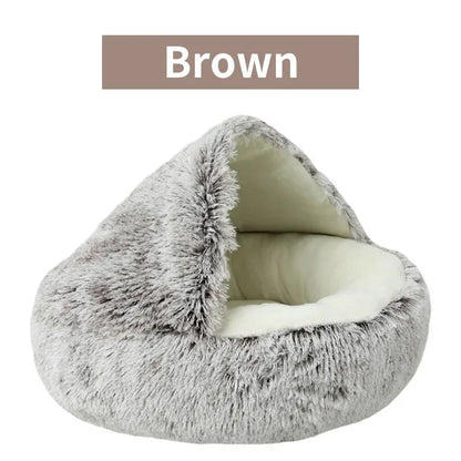 Winter Soft Plush Pet Bed with Cover Round Cat Bed Pet Mattress Warm Cat Dog Sleeping Nest Cave for Small Dogs Kitten 2 in 1