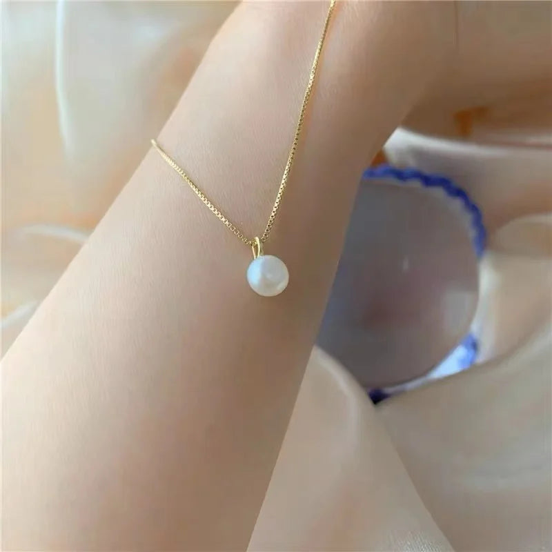 Fashion 925 Sterling Silver Pearl Necklace Geometric Shape