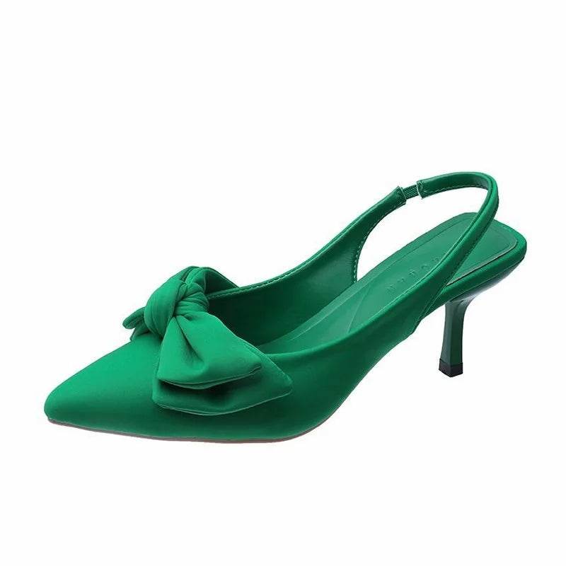 Comfort Shoes for Women Sandals Stiletto Heels bow tie Summer Suit Female Purple Large Size New Girls Low Pointed High Black Big - Imbasat