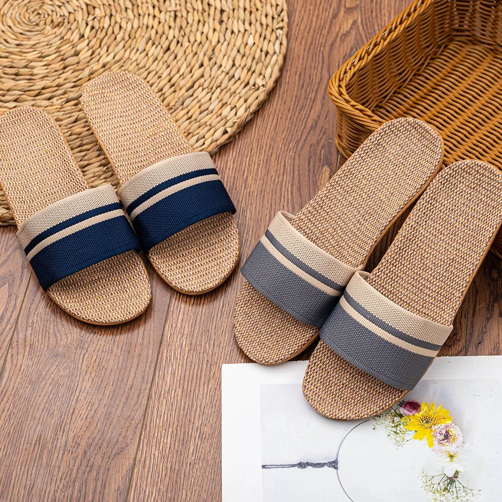 Flat Slippers Linen Lightweight Eva Non-Slip Slides