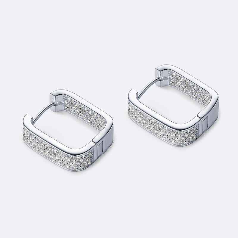 925 Silver Square Hoop Earrings Full Round Cut Moissanite Diamond Earrings