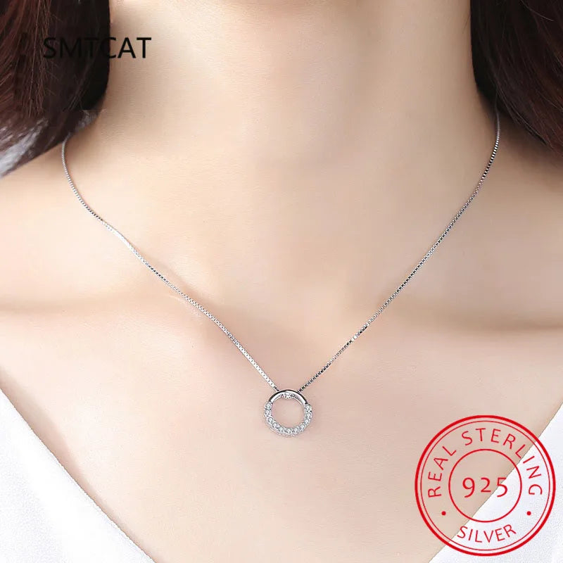 Moissanite Necklace Solid 925 Sterling Silver Diamond Circle Pendant Necklace