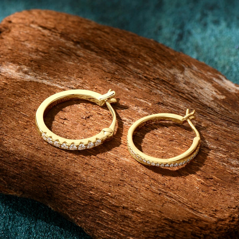 Anziw Classic Real Moissanite Hoop Earrings 925 Silver 18K Gold Plated Clip Earrings