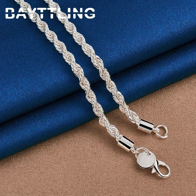 Charm 925 sterling silver Accessories Men 4MM 40-60cm 2PCS Rope Chain Necklace Bracelet Women Fashion Wedding Gift Jewelry - Imbasat