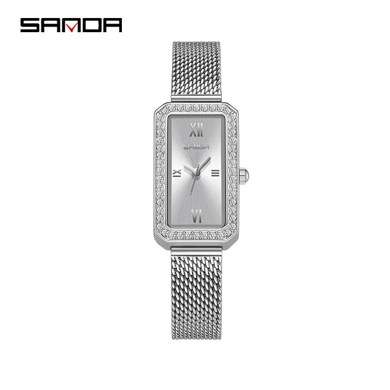 Sanda 1122 Trendy Design 2023 Hot Sale Rectangle Dial Waterproof Quartz Movement Business Women Analog Wrist Watch