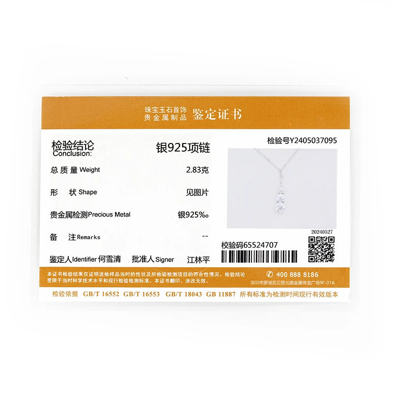 925 Silver Women's Necklace 1.80CTW.3 Stones D Color