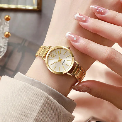 Fashion Gold Bracelet Quartz Wristwatch Luxury Watch for Women Simple Round Dial Stainless Students Ladies Watches Reloj Mujer