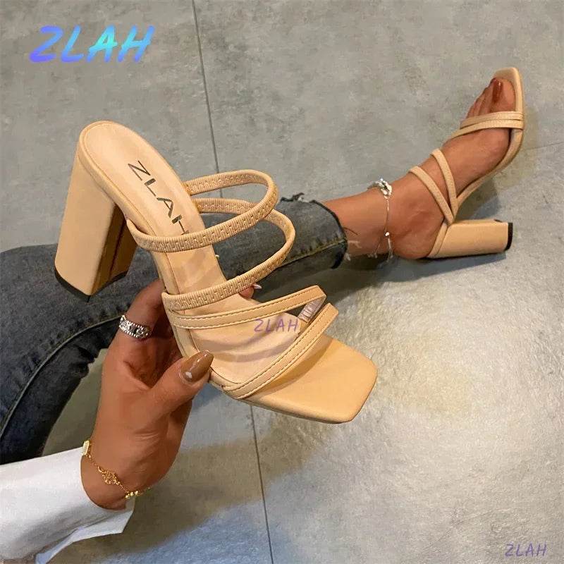 Hot New Women Sandals Summer Luxury Brand Design Rivet High Heels Fashion Women's Thick Heel Sexy Open Toe Sandals Women Shoes - Imbasat
