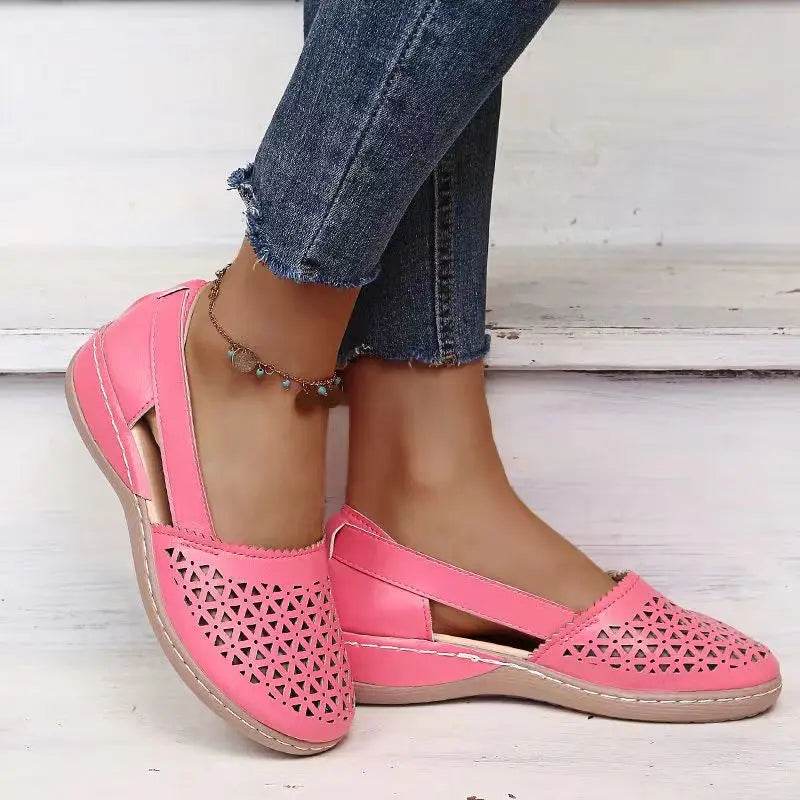 Summer soft sole mother sandals fish mouth middle-aged and elderly leather shoes flat middle-aged single shoes women's shoes - Imbasat
