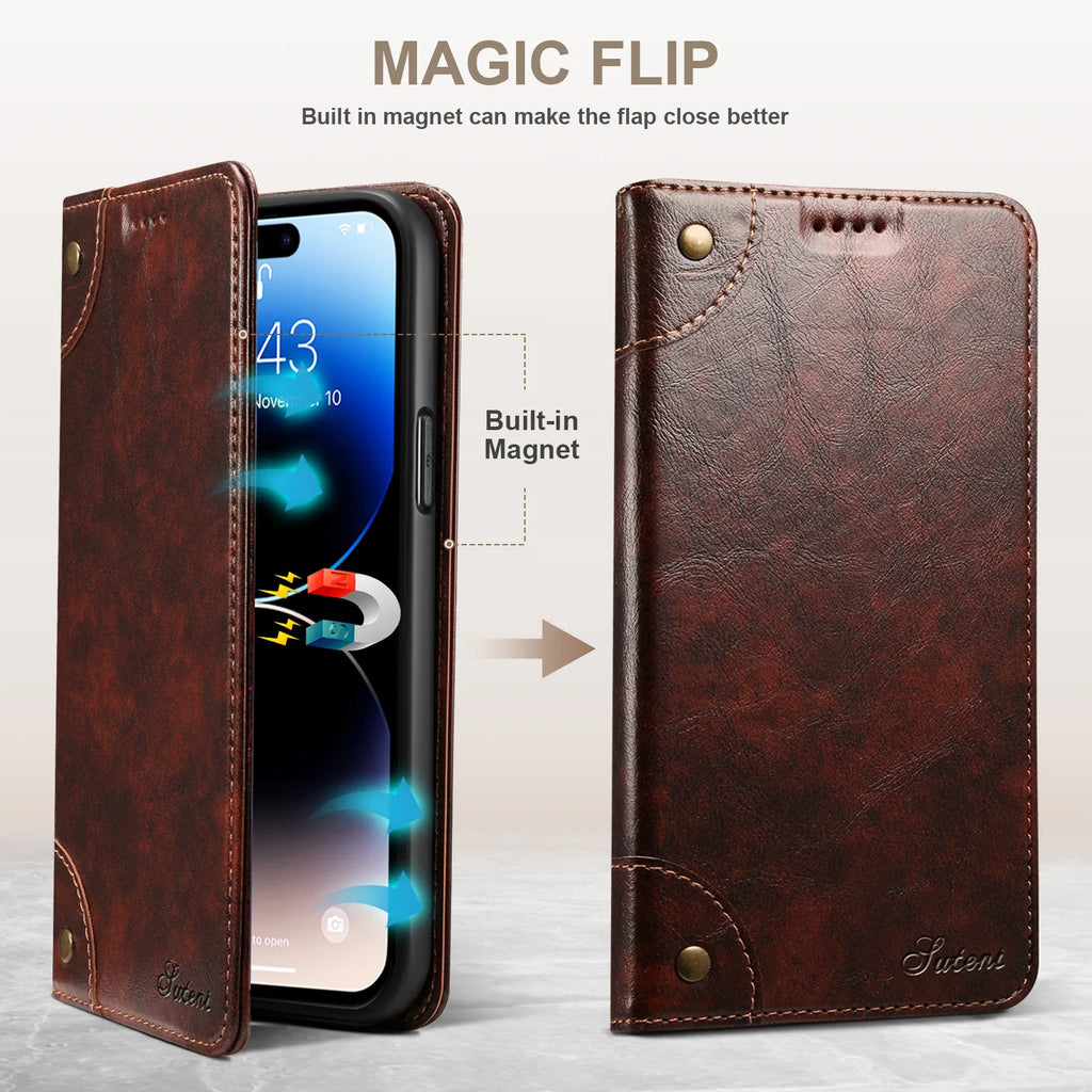 Retro Leather Flip iPhone Case Wallet Magnetic Cover
