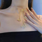 Vintage Zircon Flower Pearl Necklace