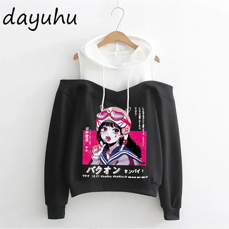 Goth Anime Hoodie Aesthetic Sweatshirt Gothic Punk Grunge Streetwear