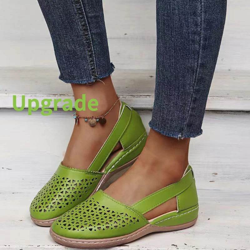 Summer soft sole mother sandals fish mouth middle-aged and elderly leather shoes flat middle-aged single shoes women's shoes - Imbasat