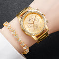 Gold Color Quartz Watch & Diamond Bracelet