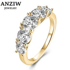 Anziw 5 Stone Rings 3.6cctw D Color Moissanite Bands Sliver 925