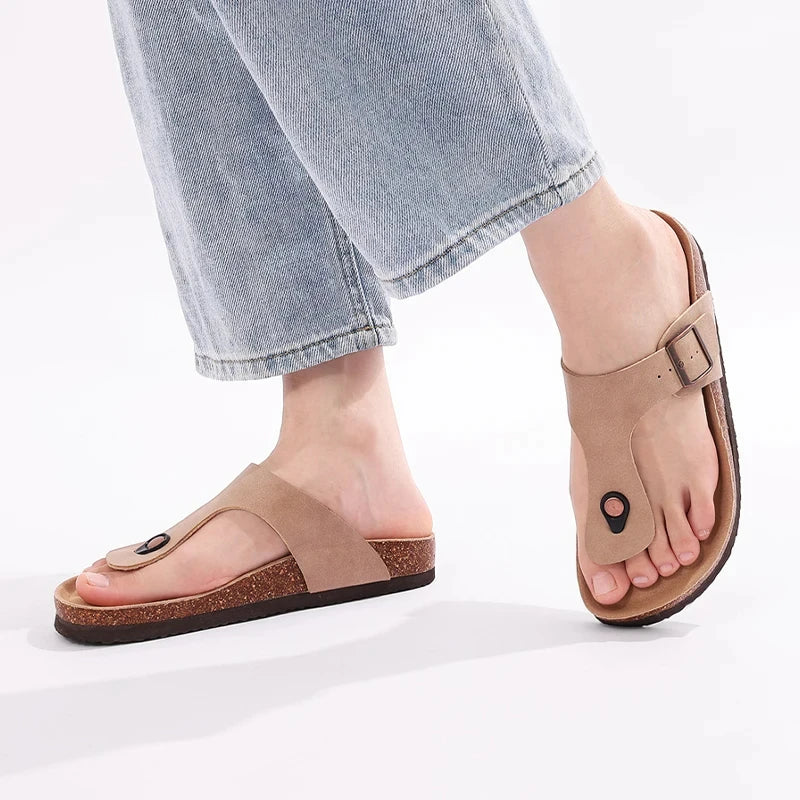 Cork Flat Sandals Summer Open Toe Slides Slip On Slippers