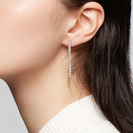 Real 925 Silver Long Drop Tennis Earrings for Women 2.5MM D-E Moissanite Dangle Earrings Stud Luxury Jewelry Party Wedding Gift